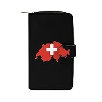 Flag Map of Switzerland Purse for Women Large Capacity Zip Around Travel Clutch Wallet with Compartment