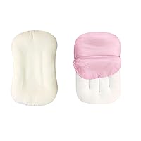 Hooyax Muslin Baby Lounger Covers and Cotton Newborn Lounger Slipcovers Set (Cream White & Pink)