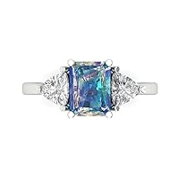 3.05 ct Emerald cut 3 stone Solitaire real Ideal Simulated Blue Moissanite Promise Anniversary Engagement ring 18K White Gold