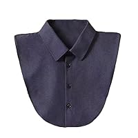 Mural Art Women's Stylish Detachable Half Shirt Blouse False Collar Solid Color Chiffon OL Shirt Collar Dickey Collar (Dark Blue)