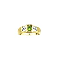 Rylos Men's Yellow Gold Plated Silver Classic Ring: 6X4MM Oval Gemstone & Sparkling Diamond Accent - Birthstone Rings for Men - Available in Sizes 8-13.