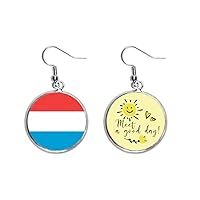 Luxembourg National Flag Europe Country Ear Drop Sun Flower Earring Jewelry Fashion
