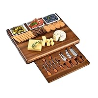Shanik Upgraded Acacia Wood Charcuterie Board Set with 3 Removable Ceramic Bowls and Serving Utensils - Ideal for Hosting Elegant Parties and Entertaining Guest (Without Engraving)