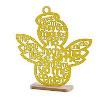 12 Baby Guardian Angel Wings Boy Girl Glitter Wood Silver Gold with Stand Laser Cutout Wooden Baptism Centerpiece First Communion Quinceañera Party Favors Home Decor Christening (Gold Spanish)