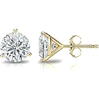(SI1-SI2 Clarity) 1/20-1/8 Carat Cttw Lab-Grown Round Solitaire Diamond Stud Earrings Girls infants |14k Yellow or White or Rose/Pink Gold 3-Prong Martini Stud Earrings With Push Backs 0
