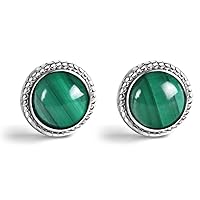 925 Sterling Silver Round 6MM Genuine Gemstone Birthstone Stud Earrings For Women and Girls Malachite Amethyst Earrings Lazurite Earrings Moonstone Earrings