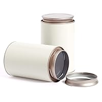 Airtight Round Tins for Matcha Powder Tea Coffee Beans Modern Style Portable Small Storage jar (White, 2*Large (91x150mm))