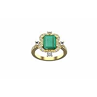 2.5 CTW Zambian Emerald With Diamond Stone Size 7*9 MM Diamond Size 1.3MM / 1.5MM Diamond Weight 0.60 CTW In 14k Solid Gold