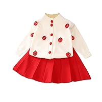 IDOPIP Toddler Baby Girls Ruffle Long Sleeve Knit Sweater Top + Tutu Skirt Casual Birthday Party Dress Fall Winter Outfit Set