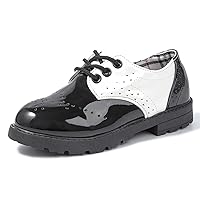 KIDSUN Toddler Boy’s Girl’s Dress Shoes Comfort Lace-Up Oxford School Uniform Shoes Loafer Flats (Toddler/Little Kid) E-Black