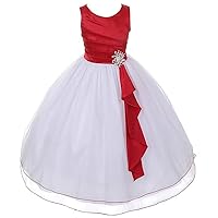 Red Layered Brooch Flower Girl Dress Little Girls 4-12