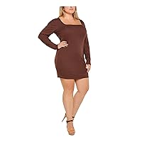 Womens Plus Ruched Mini Bodycon Dress Brown 2X