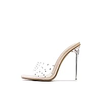 Cape Robbin Brisa Stiletto High Heels for Women - Rhinestone Clear Heels for Women - Slip On Womens Sandals with Transparent Stiletto Heels - Women's Dress Shoes with Sexy Open Toe