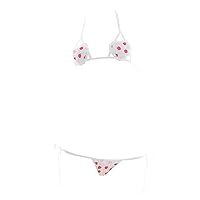 Womens Sexy Anime Cosplay Lingerie Lolita Cute Micro Bikini Set Kawaii Bra and Panty (Heart Shaped Strawberry)