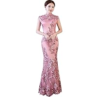 White Women Elegant Collar Bridal Wedding Dress Slim Cheongsam Mermaid Trim Long Qipao