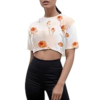 Womens Long Sleeve Tops for Wedding Ladies Floral Print Cropped Hottie T Shirt Cropped Cropped Round Neck T Sh