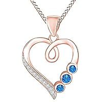14K Rose Gold Plated 925 Sterling Silver Round Cut Created Gemstones Open Heart Three Stone Pendant Necklace For Women's & Girl's