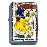 Alaska Map and Facts, Great Windproof Refillable Flip Top Oil Lighter with Tin Gift Box D-504