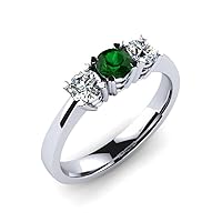 Sterling Silver 925 Emerald Round 4.00mm Three Stone Ring With Moissanite | Beautiful Evergreen Design Ring For Everyday Accessories.