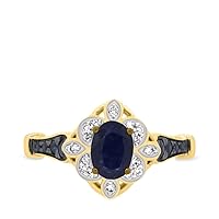 My Trio Rings Bee 1 ct tw. Oval Blue Sapphire Engagement Ring 10K Yellow Gold