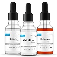 Facial Serums: Volufiline Oil for Skin Elasticity, EGF for Epidermal Growth Factor, Idebenone for systhetic Coenzyme Q10, 0.33 fl.oz. each