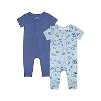 Teach Leanbh Baby Boys Girls 2 Pack Bamboo Viscose Pajamas 2 Way Zipper Short Sleeve Romper Jumpsuit Sleep and Play