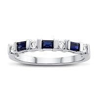 Sterling Silver Baguette and Round Stones Bar Set Anniversary Stackable Band Ring