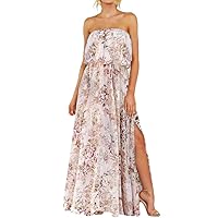 Dokotoo Womens Strapless Dresses Casual Summer High Waist Side Split Flowy Boho Maxi Dress