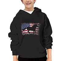 Unisex Youth Hooded Sweatshirt American Flag USA Patriotic Horse Cute Kids Hoodies Pullover for Teens