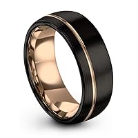 Tungsten Wedding Band Ring 8mm for Men Women 18k Rose Yellow Gold Plated Dome Off Set Line Black Brushed Polished