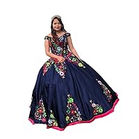 2024 Flower Embroidery Mexican Theme Quinceanera Dresses Ball Gown V Cut Off Shoulder Sweet 16 Prom Party