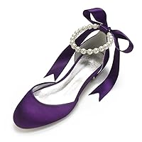 Wedding Shoes Flats for Bride Satin Pearls Round Toe Women Dress Shoes for Special Occasions