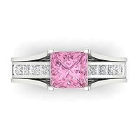 Clara Pucci 3.34 carat Princess Shape Solitaire Pink Simulated Diamond Engagement Wedding Anniversary Bridal ring band set 14k White Gold