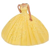 Women's Sweet 16 Floral Applique Beaded Quinceanera Dress with Cloak Ball Gowns