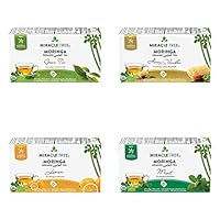 Miracle Tree - Organic Moringa Superfood Tea, 4 Pack Bundle, 4x25 Individually Sealed Tea Bags (Green Tea, Honey & Vanilla, Lemon, Mint)