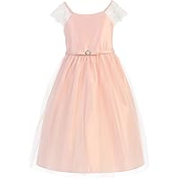 Lace Cap Sleeve Pearl Brooch Special Occasion Little Girl Dresses
