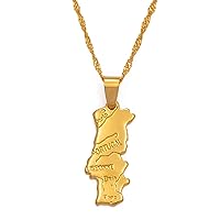 Map of Portugal Pendant Necklaces - Ethnic Charm Patriotic Africa Map Flag Necklaces,Gold Color Classic Hip Hop Jewelry for Women Men Trend Party Gift