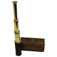 Science Purchase 78TELE15 Handheld Brass Telescope with Wooden Box, 15