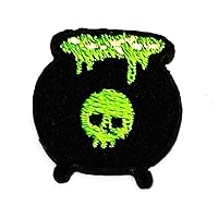 Kleenplus Mini Boiling Pot Skull Ghost Halloween Embroidered Iron on Sew on Patch Fashion Arts Cartoon Children Kids Sticker Patches for Costume Clothe Jeans Jackets Hats Backpacks Shirts