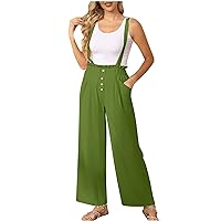 Women Casual Loose Long Bib Pants Wide Leg Flowy Jumpsuits Baggy Cotton Rompers Overalls with Pockets