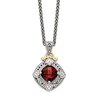 925 Sterling Silver Polished Prong set Lobster Claw Closure With 14k Diamond and Garnet Necklace Jewelry Gifts for Women