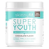 SkinnyFit Super Youth Chocolate Multi-Collagen Peptides Plus Apple Cider Vinegar, Hyaluronic Acid, & Vitamin C, Hair, Skin, Nail & Joint Support, Immunity, Healthy Metabolism, About 28 Servings
