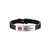Medical Alert Bracelets for Women Adjustable Stainless Steel Silicone Emergency Awareness Medical ID Bracelet Wristband