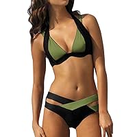 Two Piece Bikini Swimsuit Women Fashion Two Tone Criss Cross Bathing Suits