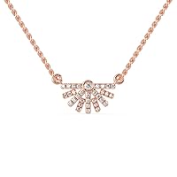 VVS Certified Half Sun Style Pendant Necklace 18K White/Yellow/Rose Gold - 0.23 Carat Natural Diamond With 18k Rhodium Plated White Gold Chain/Diamond Necklace For Women