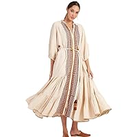 HAN HONG Retro Embroidered Dresses for Women Clothing Spring Summer Long Sleeve Maxi Dresses Casual Beach Dress Vestidos