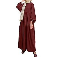 Sun Dress with Sleeves Plus Size,Women Retro Muslim Dress Long Puff Sleeve Abaya Turkey Casual Clothing Dubai S