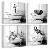 Funny Bathroom Animal Wall Art Cute Life Picture Black and White Canvas Large Painting Print Bathroom Home Decoration (black and white, 12x12inch)