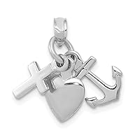 10k Gold White 3 d Faith Hope and Love (cross Nautical Ship Mariner Anchor Heart Pendant Necklace) Mini Measures 18x7mm Wide Jewelry Gifts for Women
