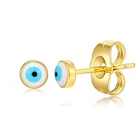 Blue Evil Eye Mini Stud Earrings for Women Little Girls and Men Dainty Minimalist Tiny Cartilage Tragus Small Cute Hypoallergenic Studs for Daughter Birthday…